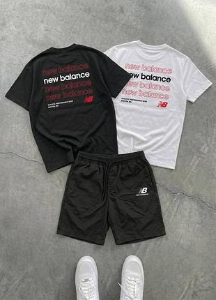 Футболка (білий)+футболка (чорний)+шорти нейлон new balance red
