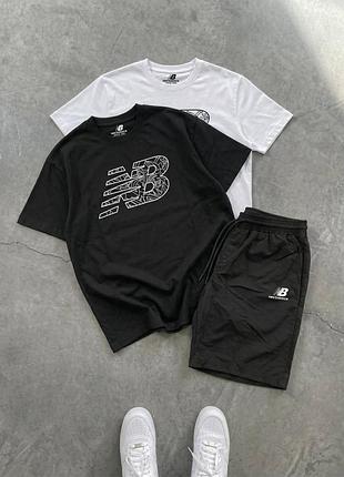 Футболка (білий)+футболка (чорний)+шорти нейлон new balance logo line art
