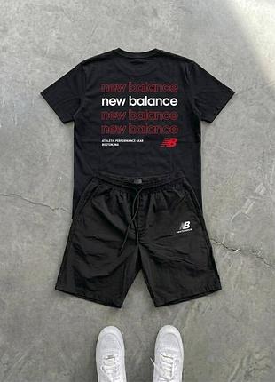 Футболка (чорний)+шорти нейлон new balance red