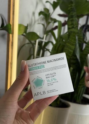 Aplb glutathione niacinamide toner pad, корейські освітлювальні тонер-педи для обличчя