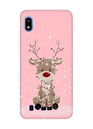 Матовый розовый чехол на samsung galaxy a10 (2019) a105 олень новый год (принт 429)