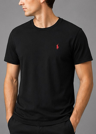 Оригинальная футболка polo ralph lauren черная 100% хлопок с вышитым логотипом m-l