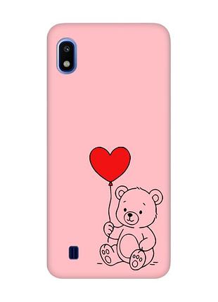 Матовый розовый чехол на samsung galaxy a10 (2019) a105 медвежонок с сердечком (принт 431)