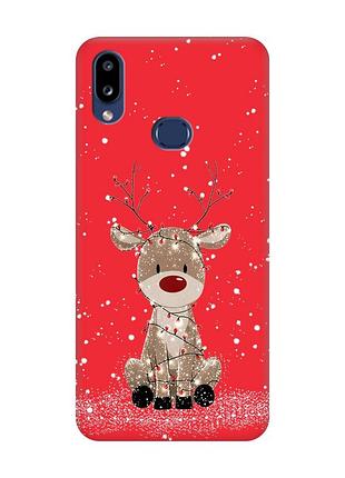 Матовий червоний чохол на samsung galaxy a10s (a107) олень новий рік (принт 429)