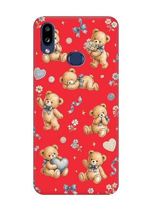 Матовый красный чехол на samsung galaxy a10s (a107) плюшевые медвежата (принт 430)