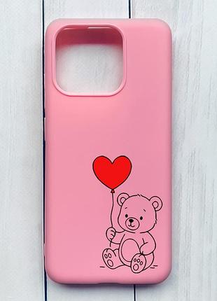Матовый чехол на xiaomi redmi 12c розовый медвежонок с сердечком (принт 431)
