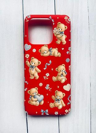 Матовий чохол на xiaomi redmi 12c червоний плюшеві ведмежата (принт 430)