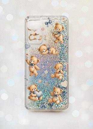 Чохол з плаваючими срібними блискітками на xiaomi redmi note 11 pro плюшеві ведмежата (принт 430)