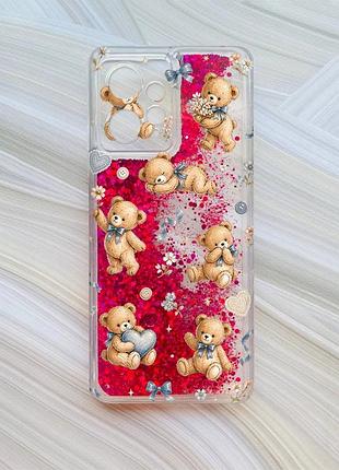 Чехол с плавающими розовыми блестками на xiaomi redmi note 12 4g плюшевые медвежата (принт 430)