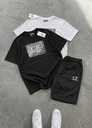 Футболка (білий)+футболка (чорний)+шорти нейлон c.p. company label print