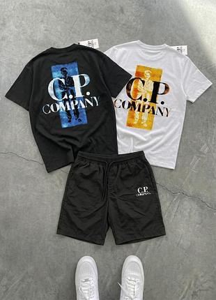 Футболка (білий)+футболка (чорний)+шорти нейлон c.p. company logo tee