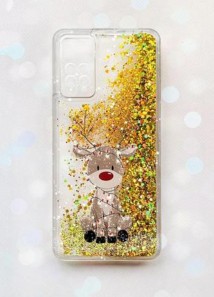 Чехол с плавающими золотыми блестками на xiaomi redmi note 11 pro олень новый год (принт 429)