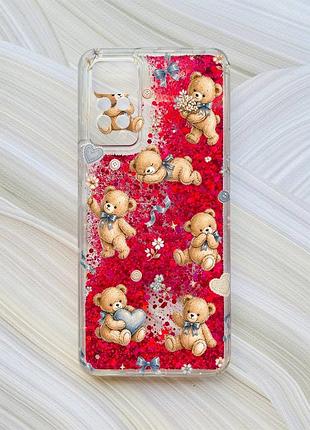 Чохол з плаваючими рожевими блискітками на xiaomi redmi note 11 pro плюшеві ведмежата (принт 430)