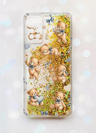 Чехол с плавающими золотыми блестками на xiaomi redmi note 11 pro плюшевые медвежата (принт 430)