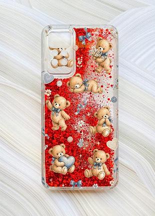 Чохол з плаваючими червоними блискітками на xiaomi redmi note 11 pro плюшеві ведмежата (принт 430)