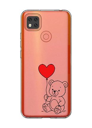 Прозрачный чехол на xiaomi redmi 9c/10a медвежонок с сердечком (принт 431)