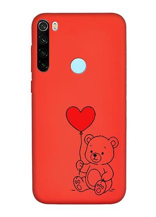 Матовый красный чехол на xiaomi redmi note 8t медвежонок с сердечком (принт 431)