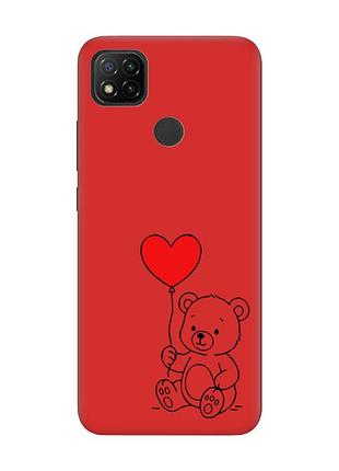 Матовий червоний чохол на xiaomi redmi 9c/10a ведмежатко з сердечком (принт 431)