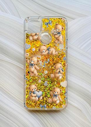 Чехол с плавающими золотыми блестками на xiaomi redmi 9c/10a плюшевые медвежата (принт 430)