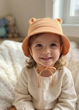 Мила дитяча панамка з вушками та зав'язками 🐻
