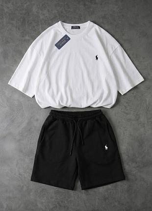 Футболка (білий) оверсайз турція polo ralph lauren+шорти (чорний) двонитка polo ralph lauren-мал турція