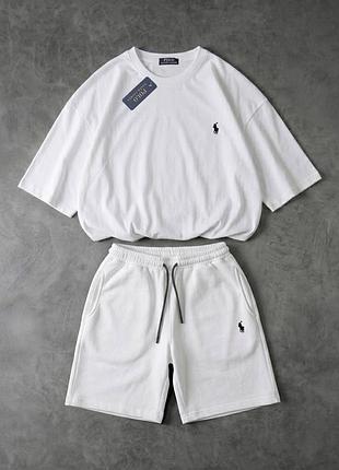 Футболка (білий) оверсайз турція polo ralph lauren+шорти (білий) двонитка polo ralph lauren-мал турція
