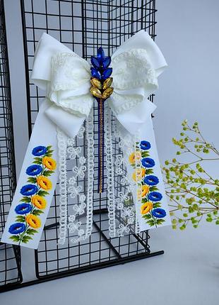 Бант до вишиванки, бант з колоском, білий бант