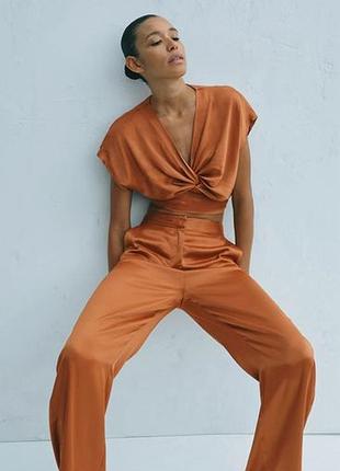 Сатинові карамельні штани zara, 100 % віскоза