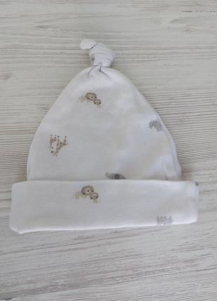 Брендовая хлопковая летняя шапочка с узелком the little white company london на 0-3м