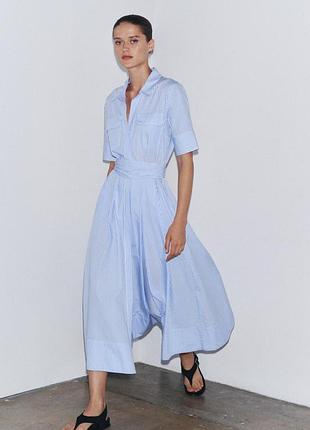 Платье рубашка миди из поплина zara - s