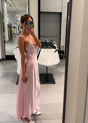 Сукня сатинова | zara | пастельно-рожева | розмір s