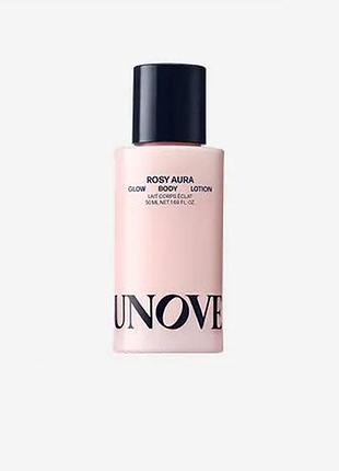 Ароматизований лосьйон для тіла з мультипептидним зволоженням unove glow body lotion 50 ml — rosy aura (travel format)