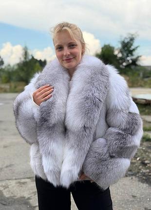 Натуральна жіноча біла шуба з лисиці арктична лисиця англійский комір якісна гарна