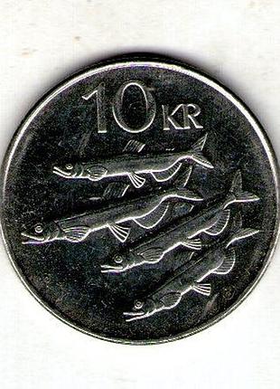 Исландия 10 крон, 2008 год сталь с никелевым покрытием, 7g, ø 27.5mm no558