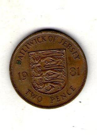 Джерси елизавета ii 2 пенса, 1981 бронза, 7.1g, ø 25.91mm no3788