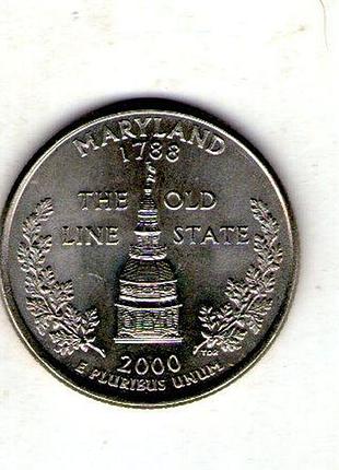 Сша 1⁄4 долларов, 2000 квотер штата мэриленд no214