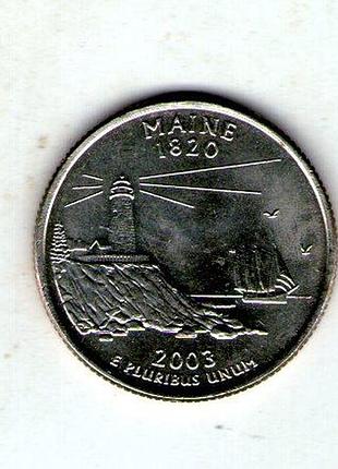 Сша 1⁄4 долара, 2003 квотер штату мен no390