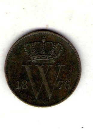Нидерланды ø король вильгельм iii 1 цент, 1876 год медь, 3.7g, ø 22mm no3799
