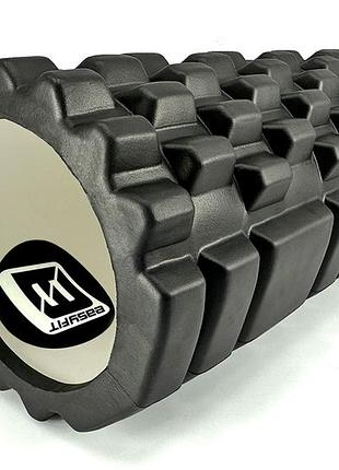 Масажний ролик easyfit grid roller 33 см v.1.1 чорний — валик із 3d-поверхнею для самомасажу, мфр та відновлення м'язів