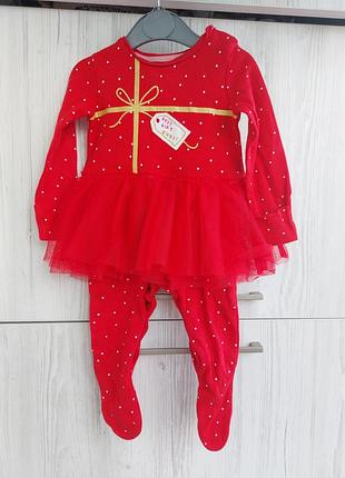 Брендовый красный хлопковый человечек с фатиновой юбочкой f&amp;f best gift ever для девочки 3-6м