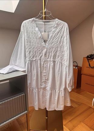 Коротка сукня жіноча zara біла бавовняна сорочка m/38