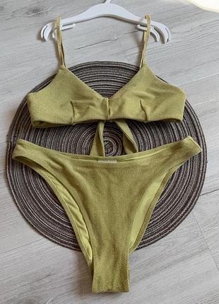 Блискучий купальник кольору лайма бренду h&m s-m