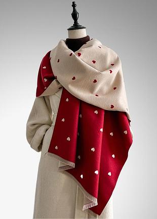 Жіночий зимовий шарф fashion серце червоний/бежевий 65x185 см, червоний 2571462