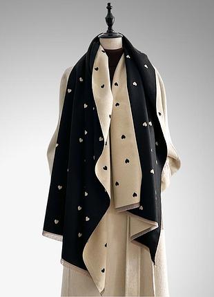 Жіночий зимовий шарф fashion серце чорний/бежевий 65x185 см, чорний 2571463