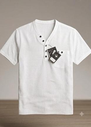 🌿 елегантна чоловіча сорочка blanc du nil з коміром хенлі та короткою планкою