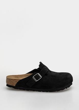 Шльопанці birkenstock boston suede leather regular - чорний (black)