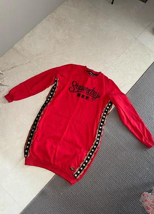 Спортивне тепле плаття -світшот утеплене флісом superdry спортивное утепленное флисом платье теплое с манжетами свитшот