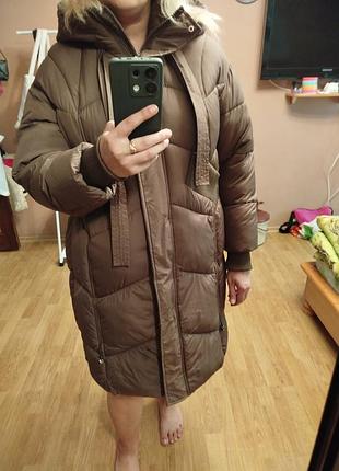 Тепла зимова куртка oversize шоколадного кольору
