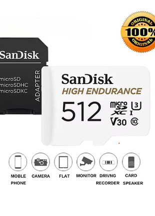 Відеореєстратор, відеоспостереження, карта памяті sandisk high endurance, 512 гб.