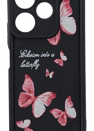 Чохол shock case print для xiaomi redmi 13 бампер силіконовий чорний із малюнком метелики